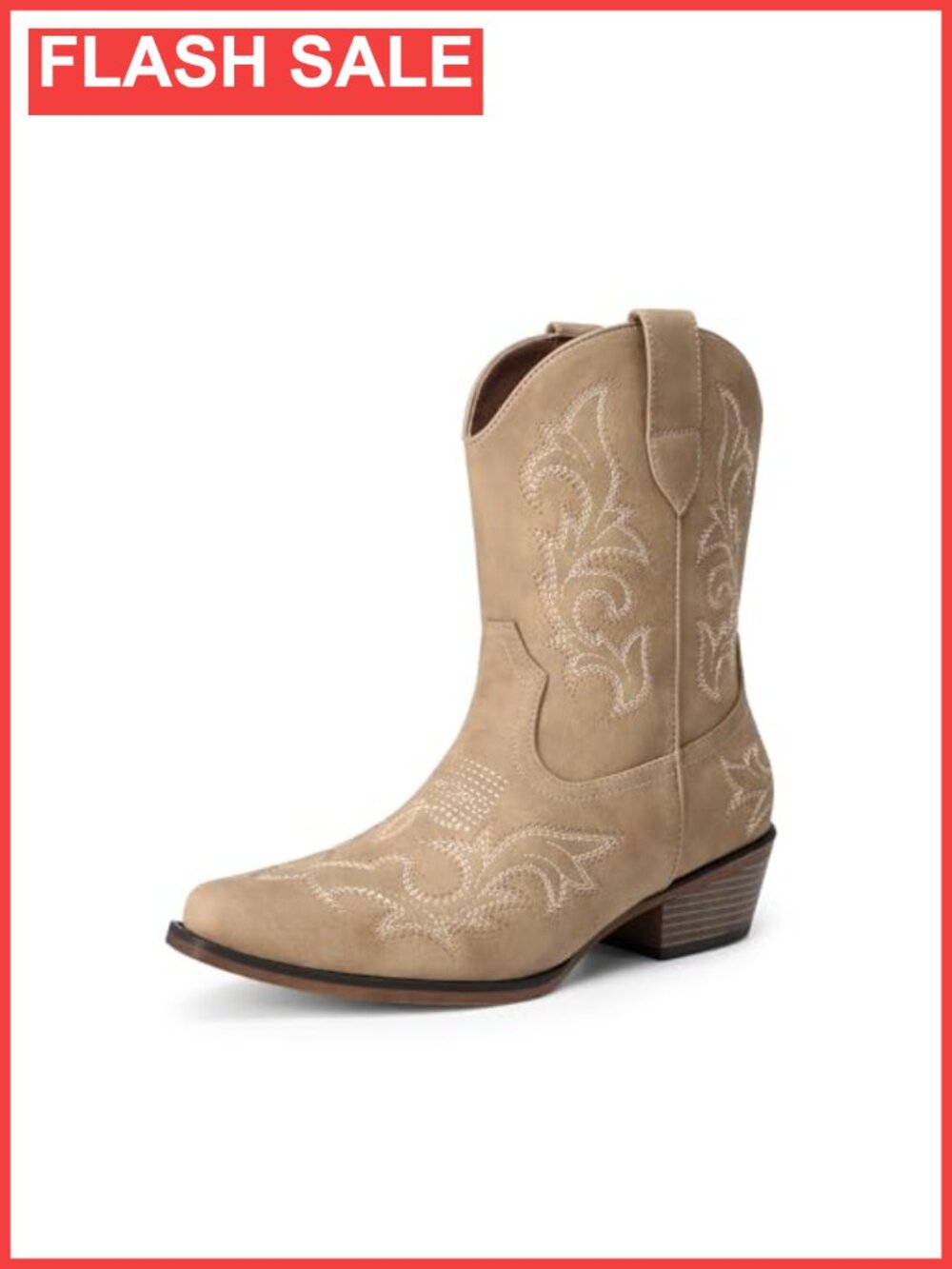 Women's Faux Leather Western Ankle Boots Embroidered Cowboy Booties Block Heel